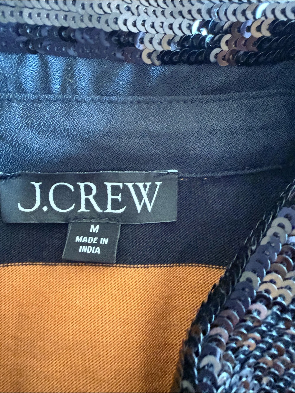 J. Crew Women’s Black and Orange Striped Rugby Polo with Sequin Collar Size M - Picture 10 of 10